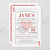 クイーンハートトランプのポーカートランプ誕生日 招待状 (正面/裏面)