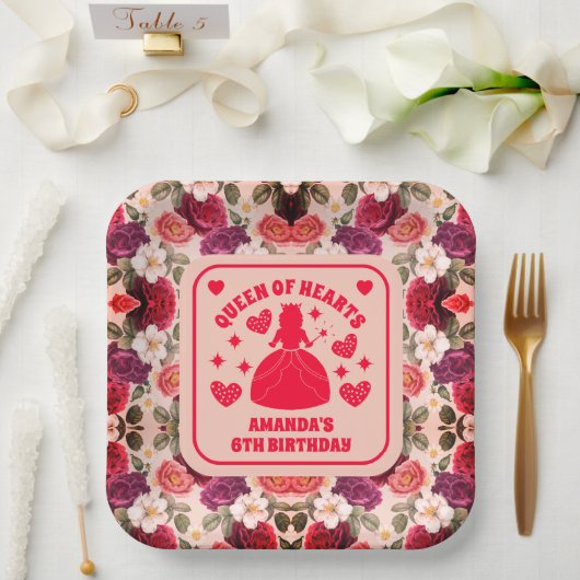 クイーンハートバラ誕生日紙プレート ペーパープレート (ウェディング)