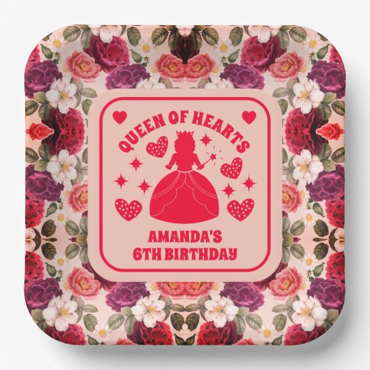 クイーンハートバラ誕生日紙プレート ペーパープレート (正面)