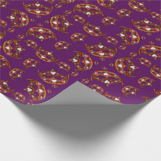 クイーンハート金ゴールドクラウンティアラ模様パープルギフト ラッピングペーパー (角)