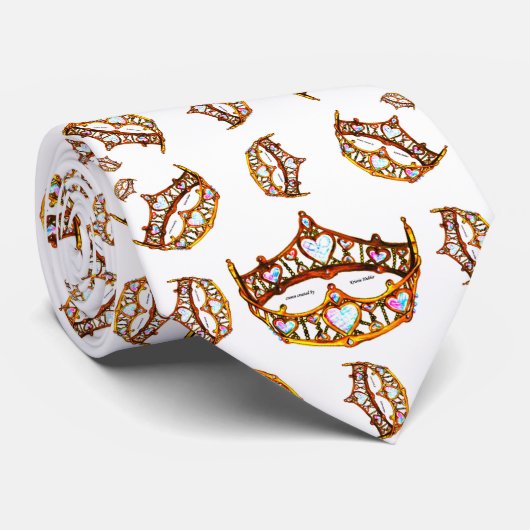 クイーンハート金ゴールドクラウンティアラ模様ホワイトタイ ネクタイ (ロール)