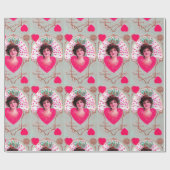 クイーンハート，ピンク明るい赤紫色バレンタインデー ラッピングペーパー (フラット)