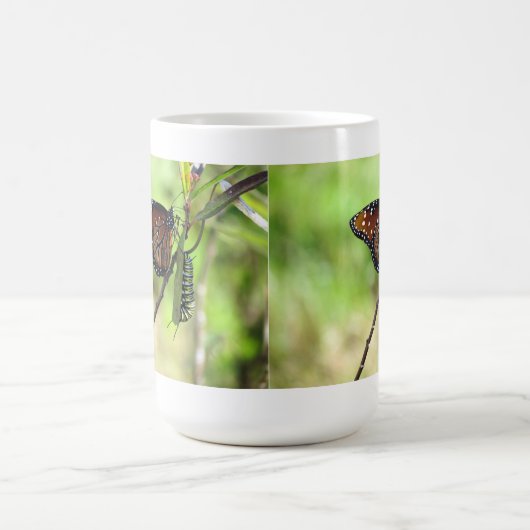 クイーンバタフライと（昆虫）オオカバマダラ、モナークキャタピラーマグ コーヒーマグカップ (中央)