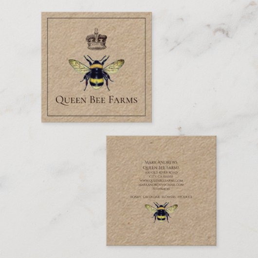 クイーンビーとクラウンファームまたはアピールクラフト スクエア名刺 (正面/裏面)