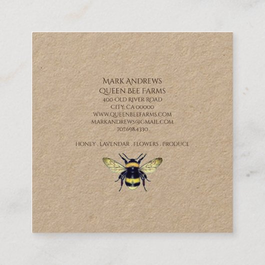 クイーンビーとクラウンファームまたはアピールクラフト スクエア名刺 (裏面)