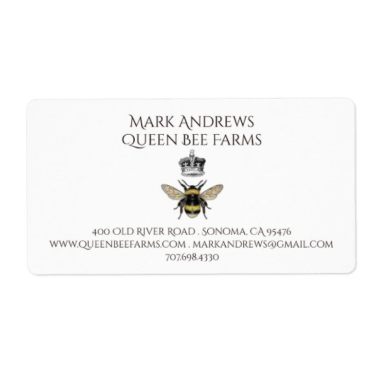 クイーンビーとクラウンファームまたは養蜂場 ラベル (正面)