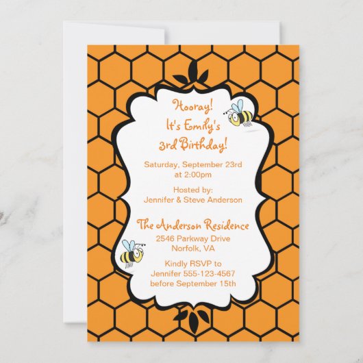 クイーンビーキュートのまわりにwithクラウン誕生日 招待状 (裏面)