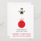 クイーンビークラウンハニーホワイトビジネスホリデーカード シーズンカード (正面/裏面)