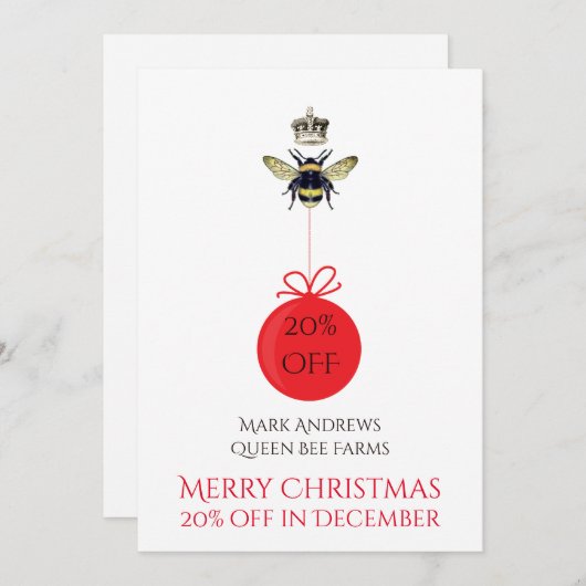 クイーンビークラウンハニーホワイトビジネスホリデーカード シーズンカード (正面/裏面)