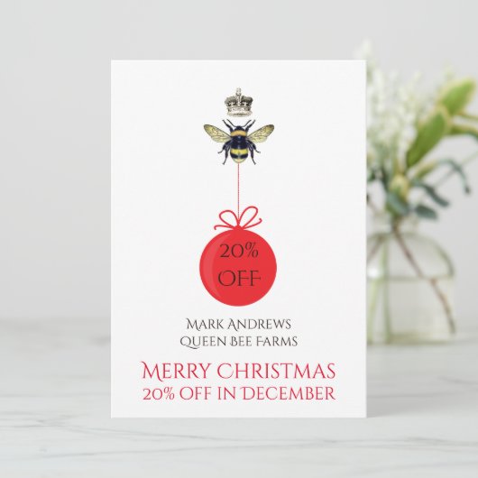 クイーンビークラウンハニーホワイトビジネスホリデーカード シーズンカード (スタンド正面)