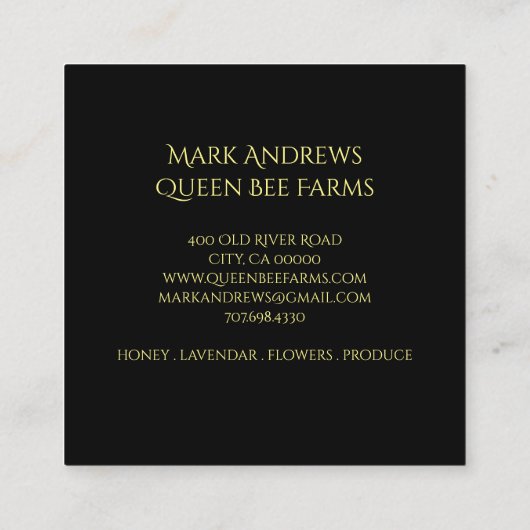 クイーンビークラウンファームアピールイエロー金ゴールド スクエア名刺 (裏面)