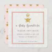 クイーンビークラウン金ゴールドグリッターピンクエレガントガール 招待状 (正面/裏面)