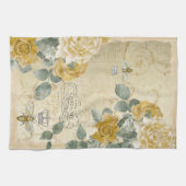 クイーンビーゴールデンイエローローズヴィンテージフローラ キッチンタオル (横)