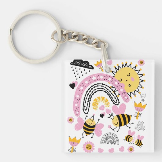 クイーンビーズキュートBFF、ベビーガール、ギフトピガーリーンク キーホルダー (正面)