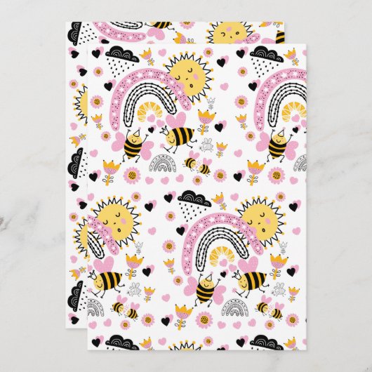 クイーンビーズキュートBFF、ベビーガール、ギフトピガーリーンク 招待状 (正面/裏面)