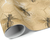 クイーンビーズハニーコームヘキサゴーン金ゴールドセピアブラック ラッピングペーパー (ロールコーナー)