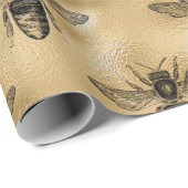 クイーンビーハニーコームメタリック金ゴールドセピアブラック ラッピングペーパー (ロールコーナー)