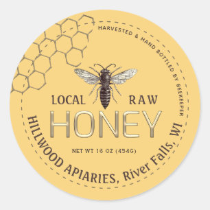 クイーンビーハニージャールラベル地元の生の手の瓶詰め ラウンドシール