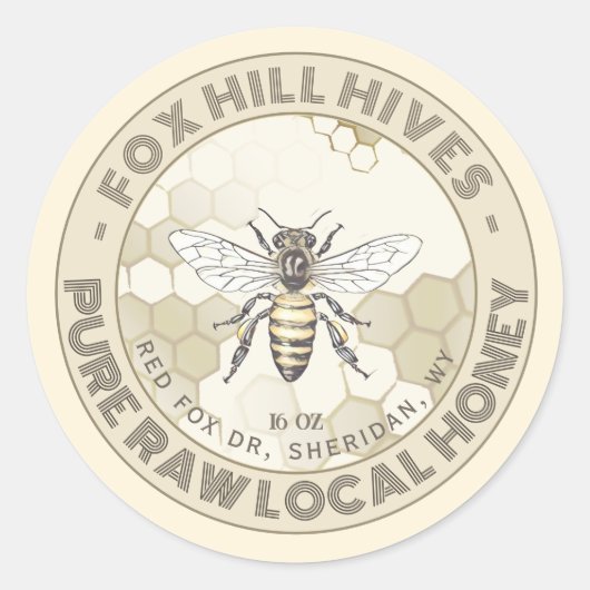 クイーンビーハニーハニカムアイボリー&タウペレーベル ラウンドシール (正面)