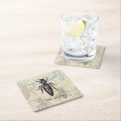 クイーンビーバグ昆虫アンティークイラストレーション スクエアペーパーコースター (インサイチュ)