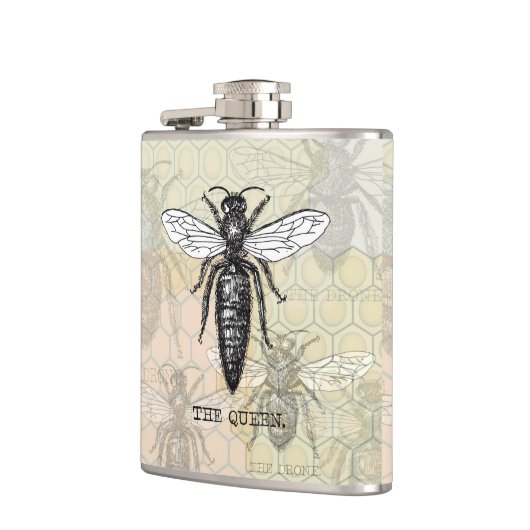 クイーンビーバグ昆虫アンティークイラストレーション フラスク (左)