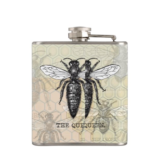 クイーンビーバグ昆虫アンティークイラストレーション フラスク (裏面)