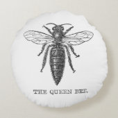 クイーンビーバグ昆虫アンティークイラストレーション ラウンドクッション (裏面)
