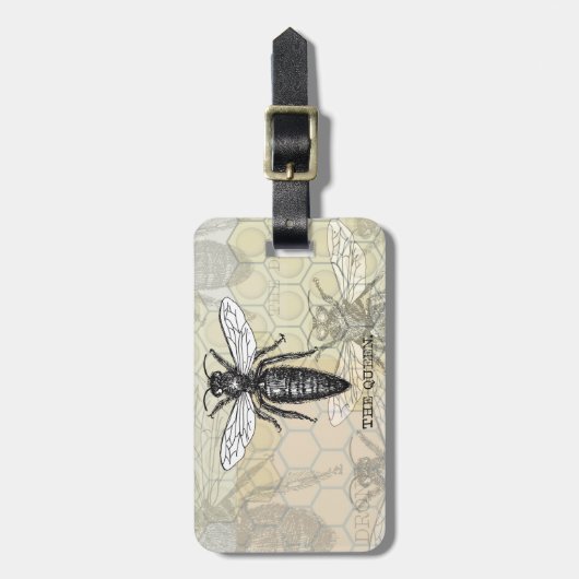 クイーンビーバグ昆虫アンティークイラストレーション ラゲッジタグ (正面縦)