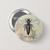 クイーンビーバグ昆虫アンティークイラストレーション 缶バッジ (正面&裏面)