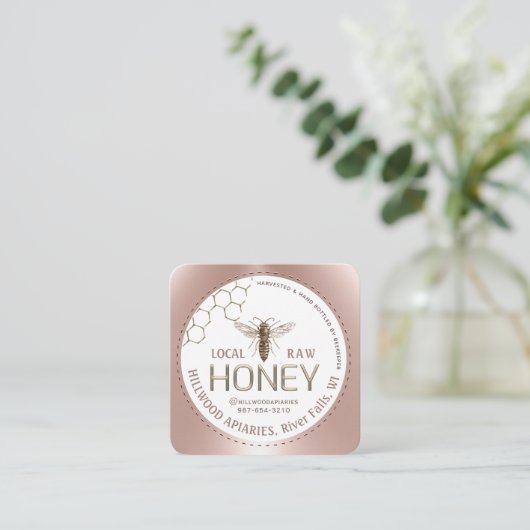 クイーンビーバラ金ゴールド養蜂家養蜂場 スクエア名刺 (スタンド正面)