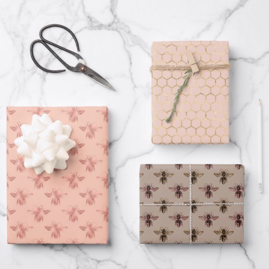 クイーンビーピンクニュートラルラッピング紙シート ラッピングペーパーシート (正面)