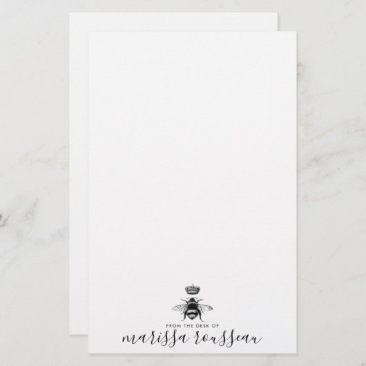 クイーンビーロゴクラウン手書きスクリプト名 便箋 (正面/裏面)