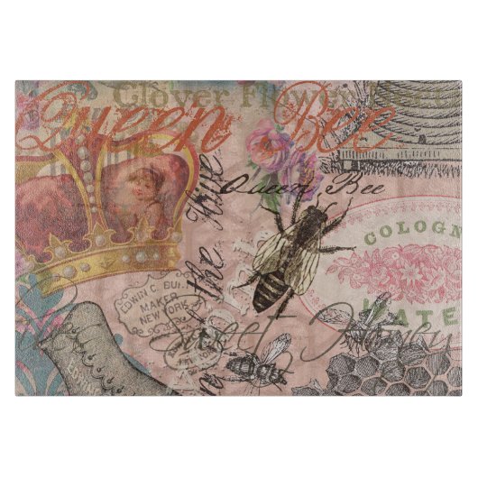 クイーンビーヴィンテージビューティフルコラージュ カッティングボード (正面)