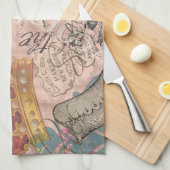 クイーンビーヴィンテージビューティフルコラージュ キッチンタオル (四つ折り)