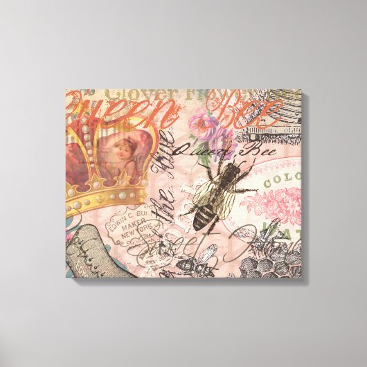 クイーンビーヴィンテージビューティフルコラージュ キャンバスプリント (正面)