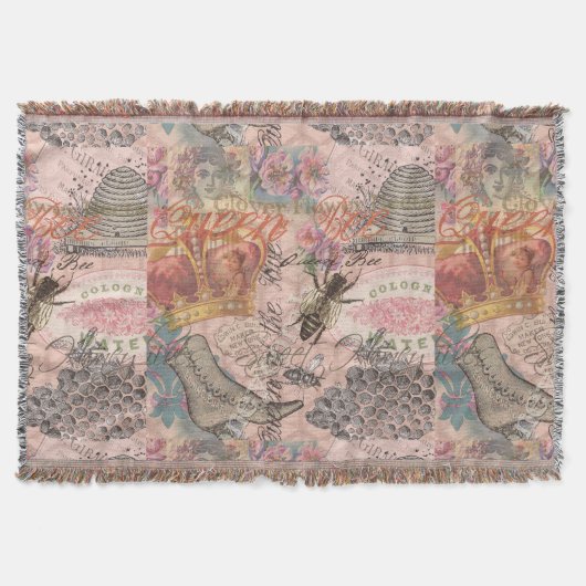 クイーンビーヴィンテージビューティフルコラージュ スローブランケット (正面)