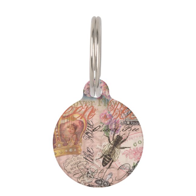 クイーンビーヴィンテージビューティフルコラージュ ペット　ネームタグ (正面)