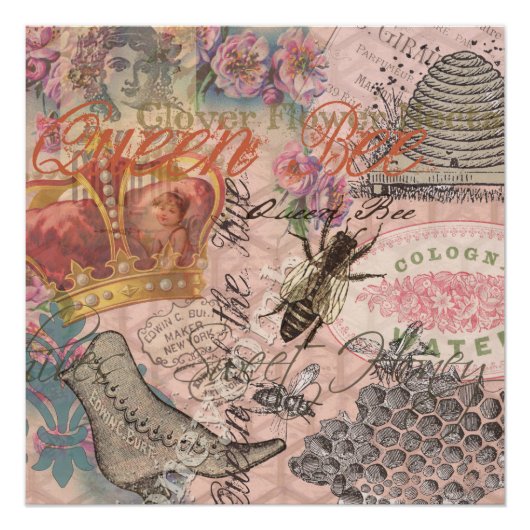 クイーンビーヴィンテージビューティフルコラージュ ポスター (正面)