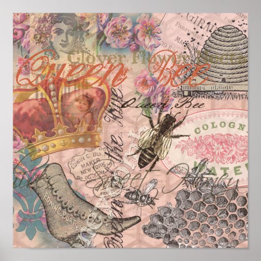 クイーンビーヴィンテージビューティフルコラージュ ポスター (正面)