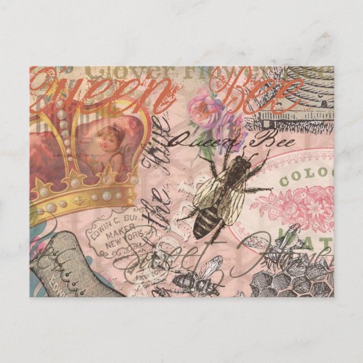 クイーンビーヴィンテージビューティフルコラージュ ポストカード (正面)