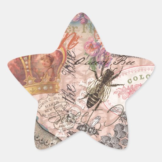 クイーンビーヴィンテージビューティフルコラージュ 星シール (正面)