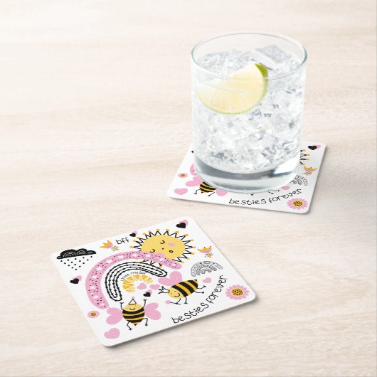 クイーンビー最高のズフレンズ永遠にかわいいBFFの女の子 スクエアペーパーコースター (インサイチュ)