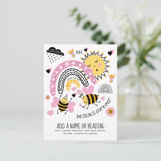 クイーンビー最高のズフレンズ永遠にかわいいBFFの女の子 ポストカード (スタンド正面)
