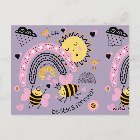 クイーンビー最高のズフレンズ永遠にかわいいBFFの女の子 ポストカード (裏面)