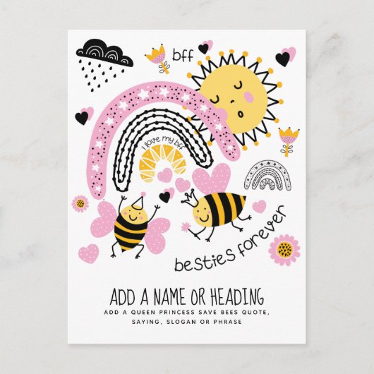 クイーンビー最高のズフレンズ永遠にかわいいBFFの女の子 ポストカード (正面)