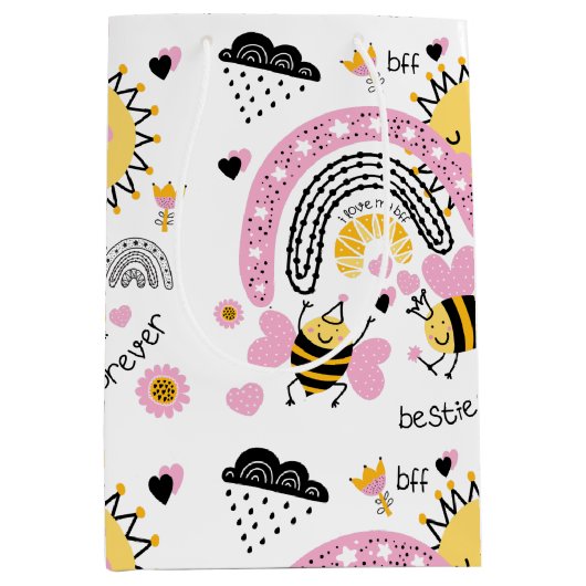 クイーンビー最高のズフレンズ永遠にかわいいBFFの女の子 ミディアムペーパーバッグ (正面)