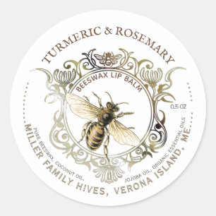 クイーンビー華美金ゴールドフレームビーズワックスリップバーム ラウンドシール