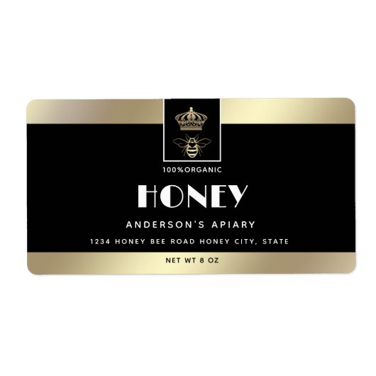 クイーンビー金ゴールドミニマリスト蜂蜜 ラベル (正面)