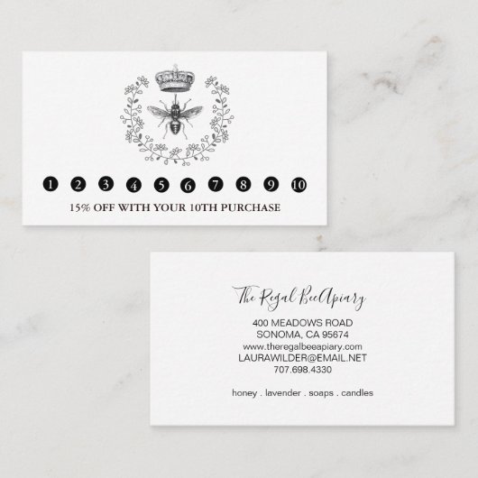 クイーンビー&クラウンアピールハニープロダクツファームホワイト ロイヤリティカード (正面/裏面)