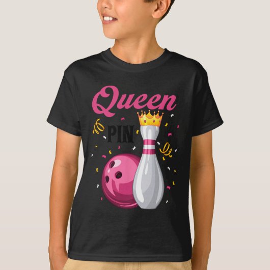 クイーンピンボウラー ボウリング好き ボウリングクイーン Tシャツ (正面)